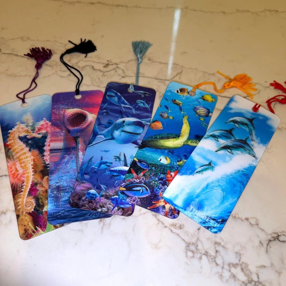 Royce Artgame 3D Lenticular Marine Life Bookmarks Set of 5 Shark Dolphin Turtle